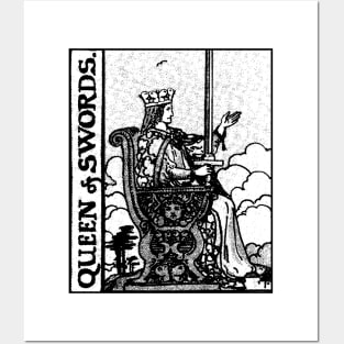 Queen of Swords Tarot Card Rider Waite Black and White Posters and Art